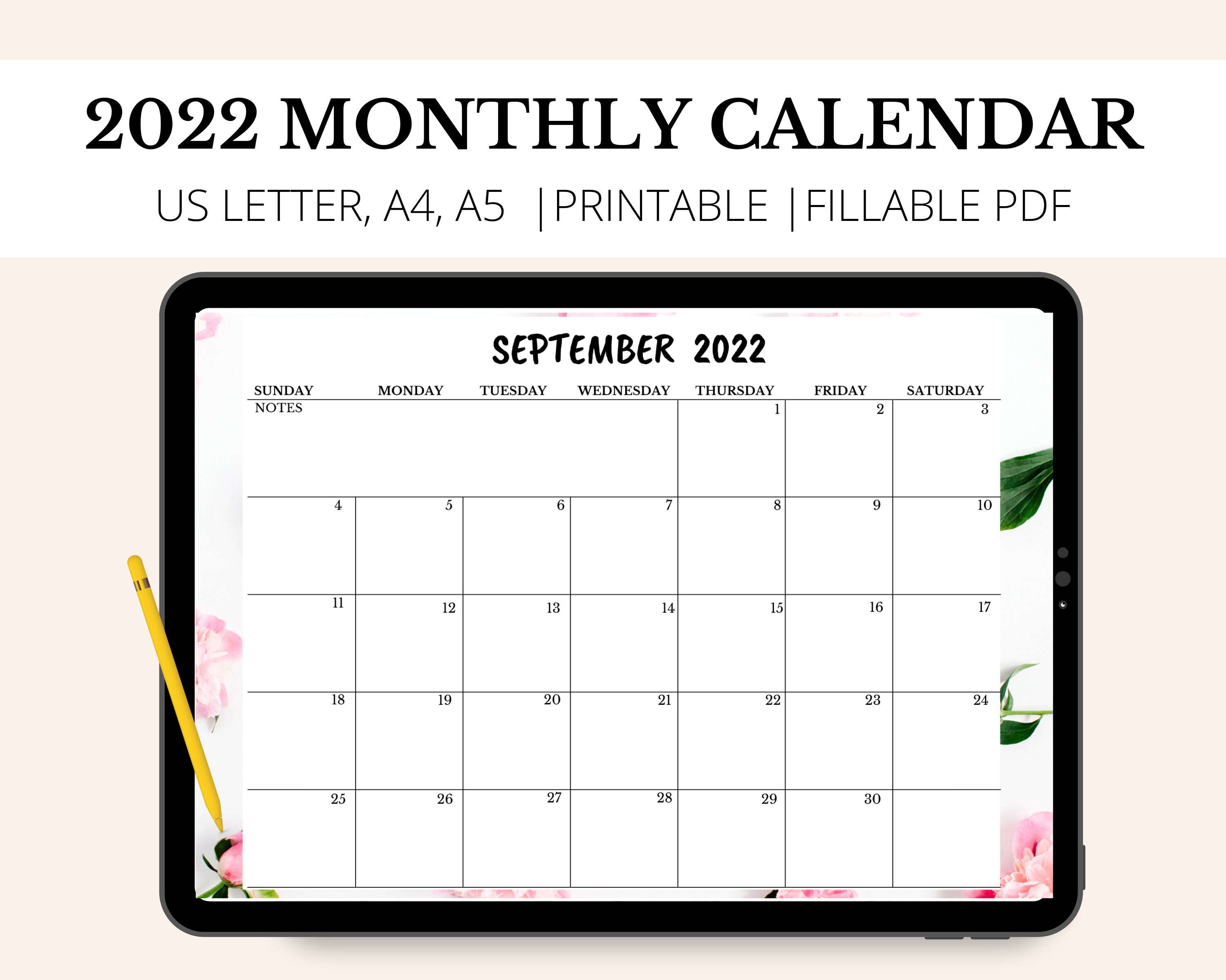 september 2022 landscape calendar 2022 monthly printable etsy
