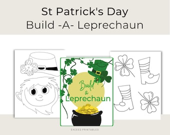 St Patrick's day Build A Leprechaun Printable, Cut, Paste and Color Leprechaun Printable, Preschool Coloring Activity, Us Letter, A4