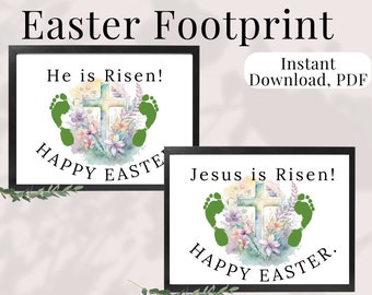 Él ha resucitado arte de la huella de Pascua, huella cristiana de Pascua imprimible, Jesús ha resucitado artesanía de la huella del domingo, ideas de la huella de Pascua