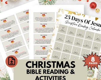 25 Christmas Bible checklist and activity Printable, Christmas activity Scripture Calendar, Christmas bible and activity Countdown