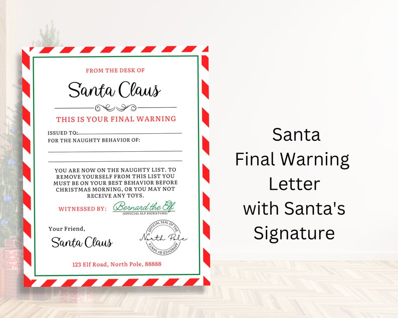 Santa Warning Letter Printable, Naughty List Warning, Bad Behavior ...
