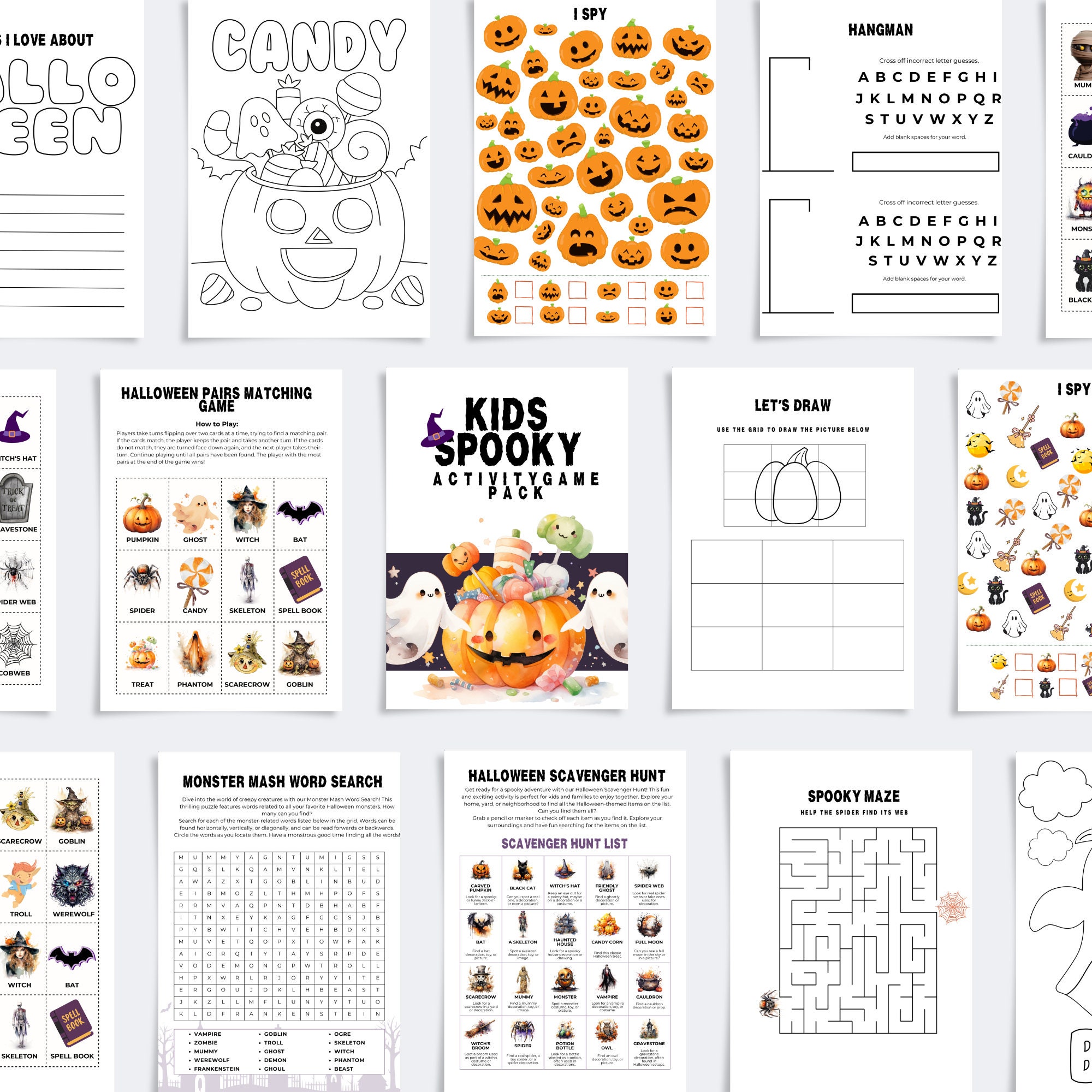20 Printable Kids Halloween Activities, Halloween Puzzle Bundle ...