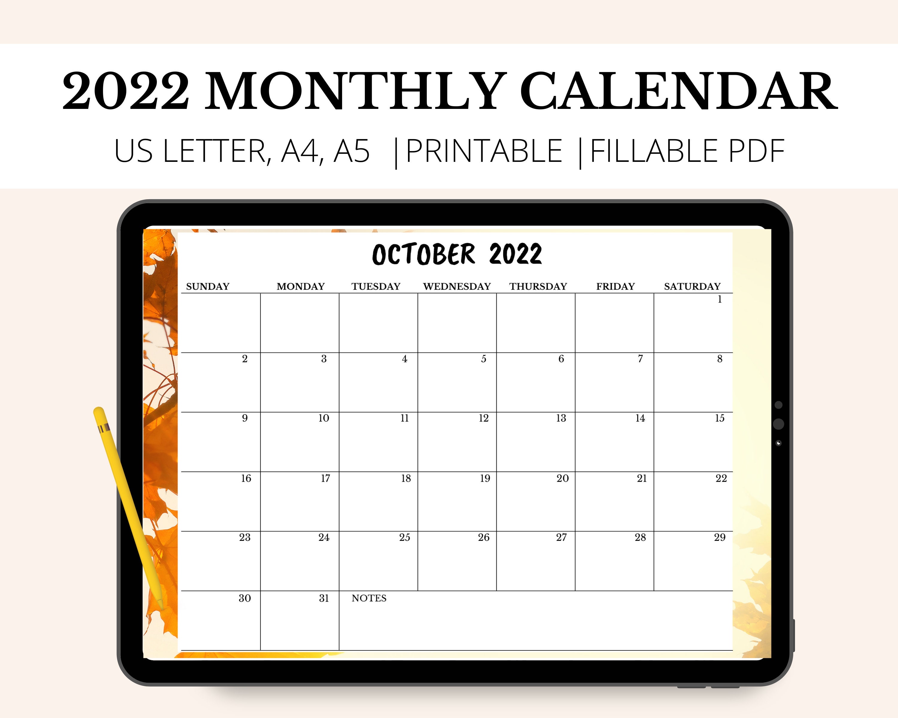 October 2022 Landscape Calendar 2022 Monthly Printable | Etsy