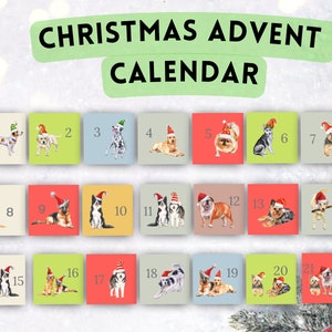 25 kaarten Kerstadventskalender voor volwassenen, Afdrukbare Advent Countdown-activiteiten met hondenthema, Advent Kerstactiviteit voor kinderen