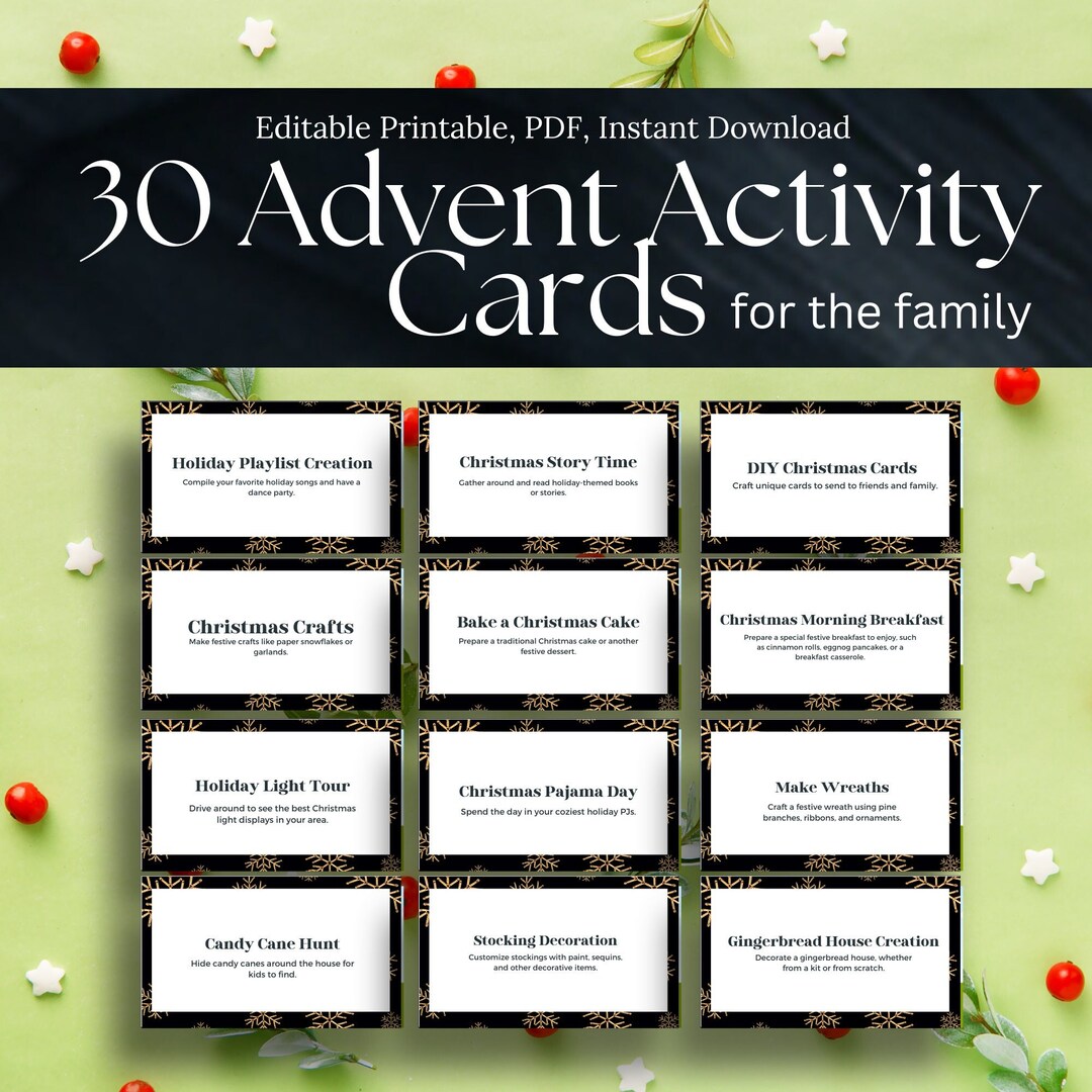 Editable Christmas Advent Activity Cards Christmas Bucket Etsy
