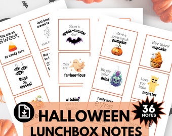Halloween Lunchbox Notes Printable, Lunchbox Note Cards, Kids Lunchbox notes, Printable Lunch Notes, Halloween notes Pdf, Kids printable