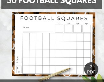 Printable Football Squares Game, Football Square Grid, Football Fundraiser,  Football Boxes,  Football Pool Template, Instant Download Brown