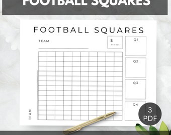 Football Squares Game printable, Football Square Grid, Football Fundraiser,  Football Boxes,  Football Pool Template, Instant Download Brown