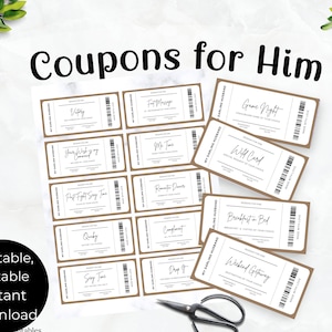 Father&#39;s Day Coupons Printable, Last Minute Gift Idea, Coupon Book for Him, Customizable Coupon Book for Him, Printable Love Coupons, Brown