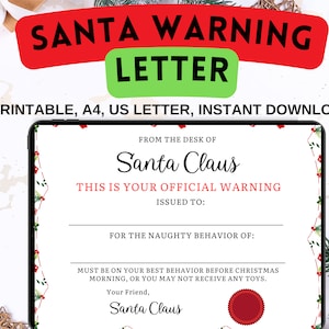 Santa Warning Letter for Kids, Naughty Warning Letter, Official Santa Warning Letter, Bad Behavior Letter, Landscape 11 x 8.5 inches