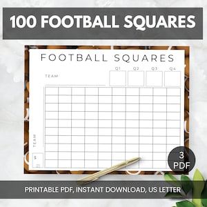 Printable Football Squares Game, Football Square Grid, Football Fundraiser,  Football Boxes,  Football Pool Template, Instant Download Brown