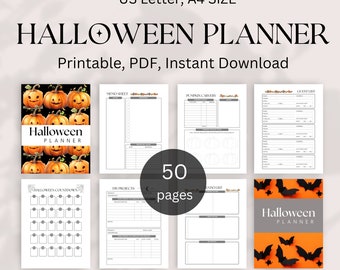 Printable Halloween planner for moms, Halloween Party Planning Binder, October Countdown to Halloween, Holiday party planner, US Letter, A4