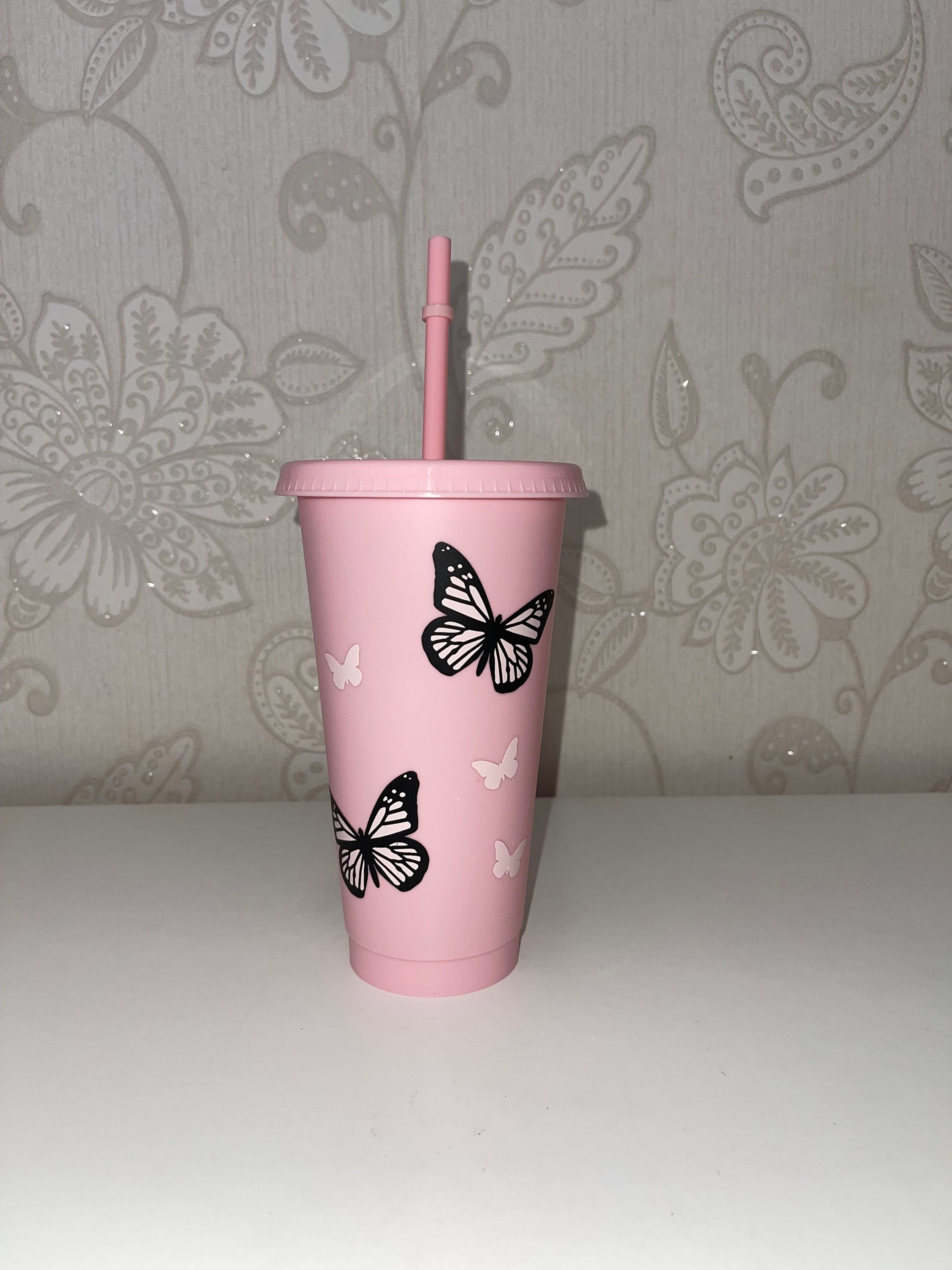 Starbucks Inspired Pink Tumblr Venti Cold Cup Reusable Limited Ed Iced Coffee  Cup Frosted 24oz Girly Pink Preppy Lid and Straw 
