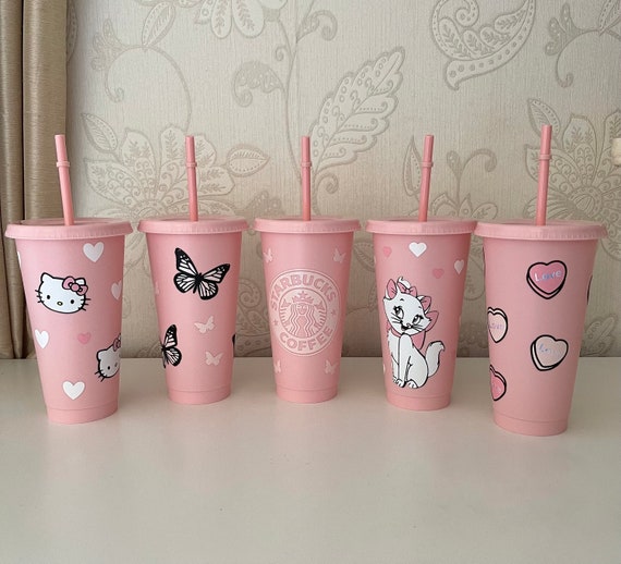 Starbucks Inspired Pink Tumblr Venti Cold Cup Reusable Limited Ed Iced  Coffee Cup Frosted 24oz Girly Pink Preppy Lid and Straw 