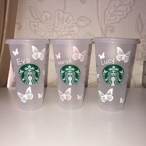 Starbucks inspired Butterfly & Name Venti Cold Cup Reusable - Limited Ed Iced Coffee Cup - Frosted 24oz