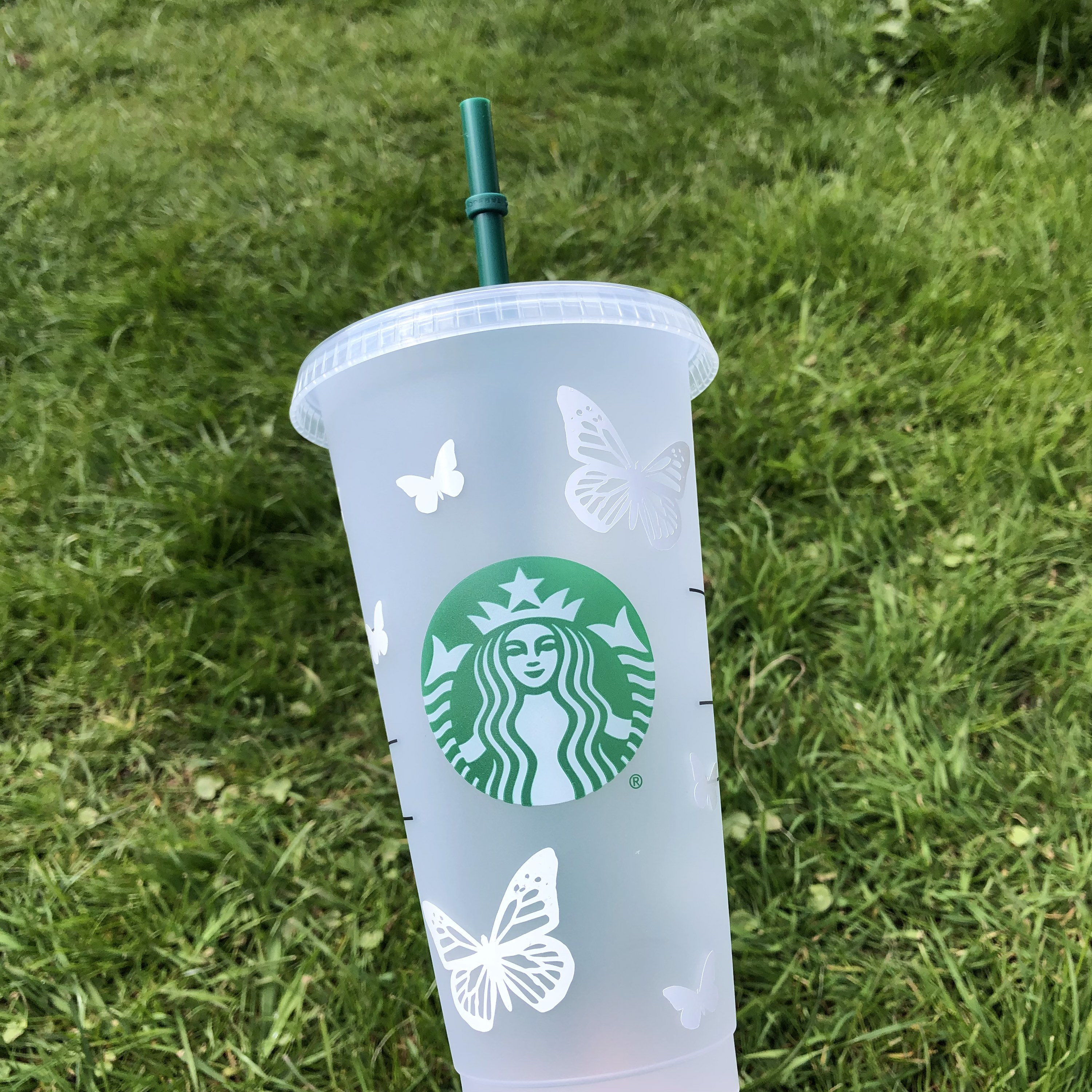 1 Starbucks butterfly Venti Reusable Iced Cold Coffee Cup -SAME