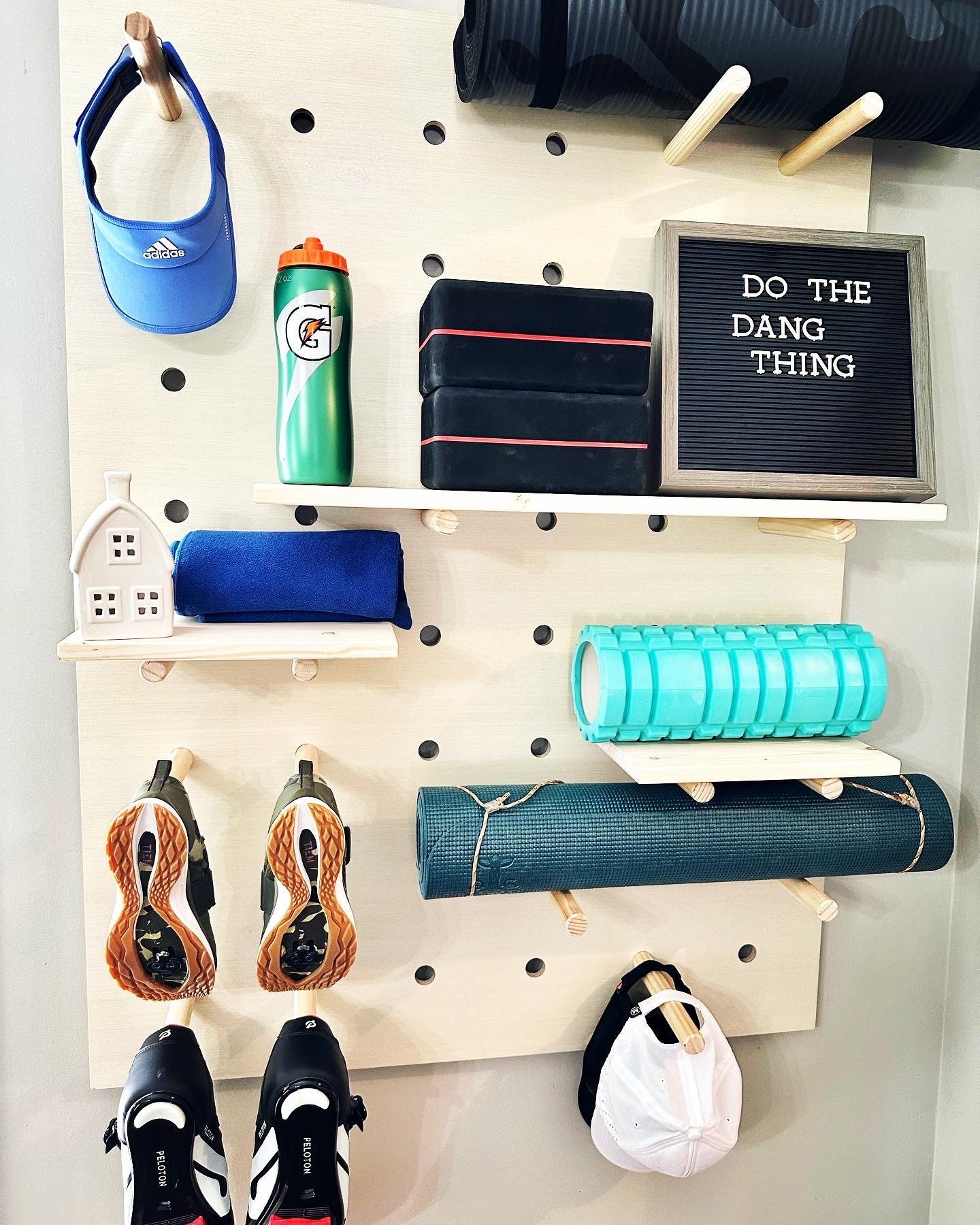 Modern Wood Pegboard Shelf: Large Rectangle 36 X 48 / Peloton Organization  / Trendy Wall Shelf / Wooden Wall Shelf / Home Gym 