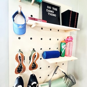 Modern Wood Pegboard Shelf: Large Rectangle 36 x 48 / Minimalist Shelving / Trendy Wall Shelf / Wooden Wall Shelf image 9