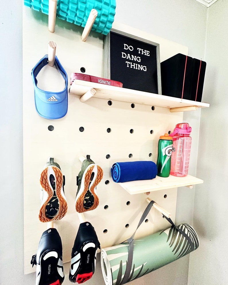 Modern Wood Pegboard Shelf: Large Rectangle 36 x 48 / Minimalist Shelving / Trendy Wall Shelf / Wooden Wall Shelf image 9