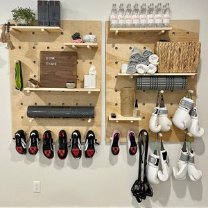 Modern Wood Pegboard Shelf: Large Rectangle 36 x 48 / Minimalist Shelving / Trendy Wall Shelf / Wooden Wall Shelf image 6