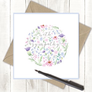With Sympathy Card, Sorry For Your Loss, Thinking of You, Scottish Thistles and Flowers, Blank Inside Greeting Card