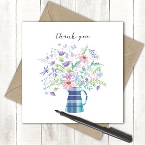 A Wee Note Card, Floral Heart Greeting Card, Thinking of You Card, Thistles card, Thistles and flowers Thank You card, Scottish  Card