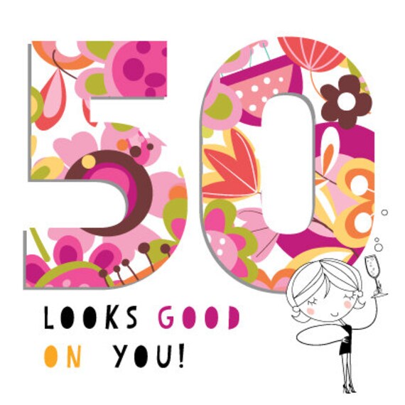 Geburtstagskarte Zum 50. Für Sie – Flora-Alterszahl Design, Blanko Innen, Von Old English Co.