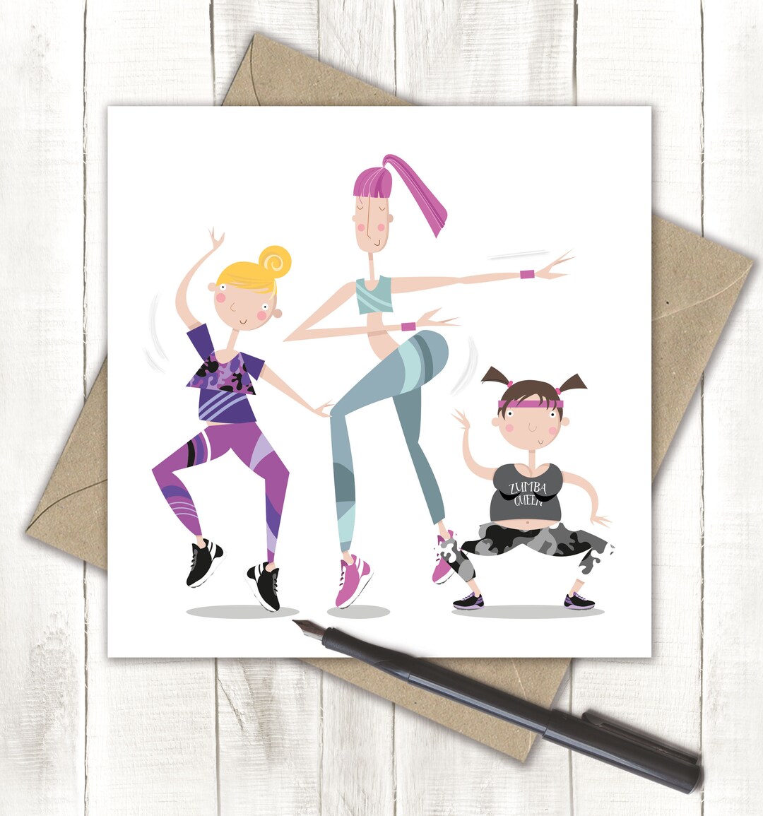 Three Zumba Dancers, Zumba Birthday Card, Dancing Card, Trio of Fitness