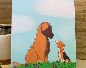 Among the Wildflowers - Dogs Sitting in Field of Flowers 5x7in Art Print