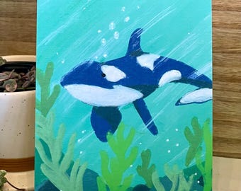 Deep Blue - Orca Whale Marine Life 5x7in Art Print