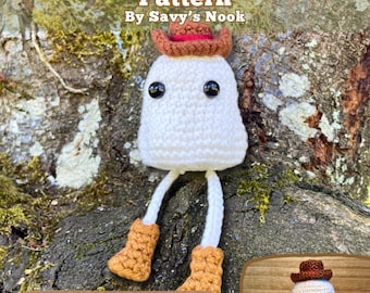 Hank the Leggy Cowboy Ghost Intermediate Amigurumi Crochet Pattern (English PDF Pattern)