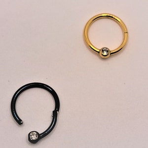 16G Tiny Gold Black Hoop Barbell Hinged Ring Diamond Earring septum nose Ear tragus rook cartilage snug helix Piercing Body Jewelry stud 90s