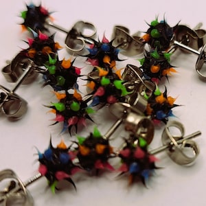 Pair Spikey Ball Earring 90s 2000s Silicone Ear Barbell Stud Circle Dot Disk Cute Quirky Fun Design Body Jewelry Rainbow Post Black Emo Etsy