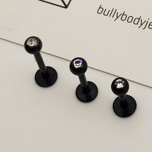 Boucles d'oreilles 16 g avec haltères diamant noir court petit petit piercing bijou boule labret à lèvres Cartilage Tragus Monroe Helix post bijoux des années 90 y2k