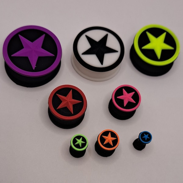 Nautical Star Silicone Plugs - stretchers gauges tunnels spacers ear flesh - Black Pink White Body Jewelry 2g 0g 00g earring flesh lobe