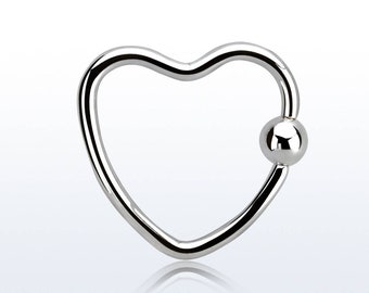 16G Heart Shaped Silver Earring - Barbell Stud Steel - CBR Hoop Tragus Daith Helix Snug Ear Piercing Ring Cartilage Love Body Jewelry Metal