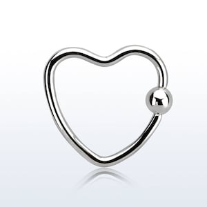 16G Heart Shaped Silver Earring - Barbell Stud Steel - CBR Hoop Tragus Daith Helix Snug Ear Piercing Ring Cartilage Love Body Jewelry Metal