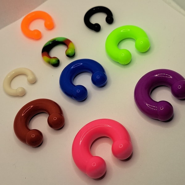 Silicone Pincher Crescent Horseshoe -2G 4G 00G 1/2" - Rasta Black White Red Orange Green Blue Pink Body Jewelry barbell piercing stud glans