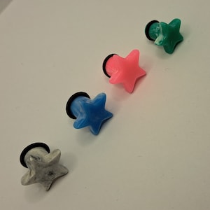 Glitter Star Acrylic Plugs 0g 00g | Pair Flesh Tunnels Gauges Stretchers | Pink Green Blue White | 90s Style Earrings Ear y2k 2000s 8mm 10mm