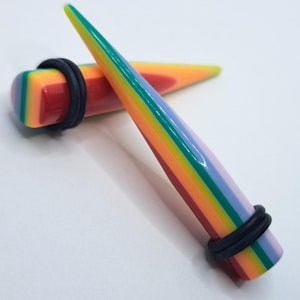 Pair Rainbow Acrylic Tapers Tunnels Ear Gauges Stretcher Plugs Expander 6G 4g 2g 0g 00g Pride LGBTQA Inclusive Gay Body Jewelry Earring 90s