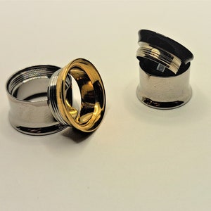 Pair Silver Tunnels Gold Black Screw Steel Ear Gauges Plugs Spacers Stretching body Jewelry 12mm 14mm earring piercing Lobe metal 90s flare