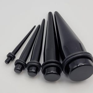 Pair Straight Black Taper Plugs Gauges Tunnels Ear Solid Acrylic Expander Stretch Spacer  Jewelry Earring Lobe Piercing neutral minimal emo