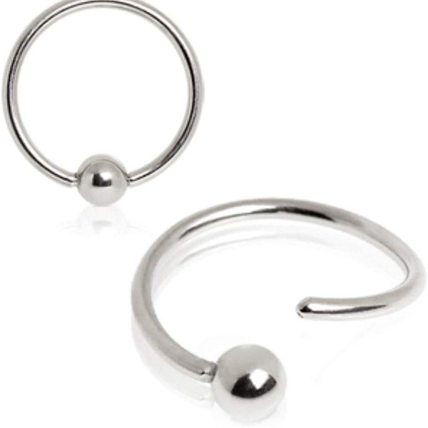 14G 16G Silver Hoop Fixed Bead Ring CBR - Flex Ball Barbell ear tragus daith rook cartilage snug Earring Piercing Body Jewelry circle Cute