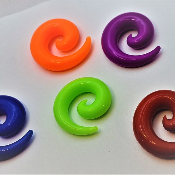 Pair Colourful Silicone Spiral Ear Tapers - Red Blue Green Orange - Ear Gauge Hanging Stretcher Expander Tunnel Plugs Spacers Body Jewelry