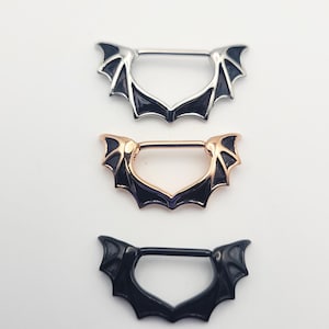 14G Pair Black Bat Nipple Clicker Ring Piercing Barbell Steel Wing 14mm 16mm Silver Steel Horror Emo Hoop Set Stud Body spooky Bar Goth 16mm