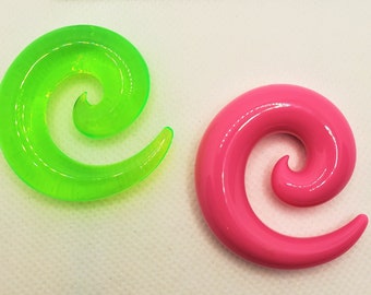 Pair Spiral PINK UV Green Acrylic Taper Stretcher Plugs Tunnels Neon Solid Coil Ear Spacer Gauge Hanging Expander Body Jewelry Barbell CUTE