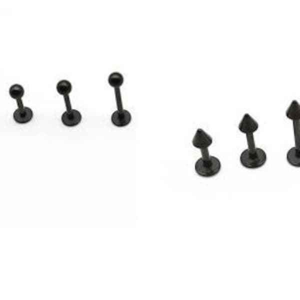 14g Black Titanium Stud Barbell - Spike or Round Ball -  Lip, Labret, Cartilage Tragus Earrings, Monroe stud, Helix - Body Jewelry Piercing