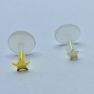 16G Star Stud Barbell Ear Sterling Silver 18k Gold Piercing Bio flexible Earring Lip Labret Tragus Helix Conch Cartilage Flatback Jewelry 90