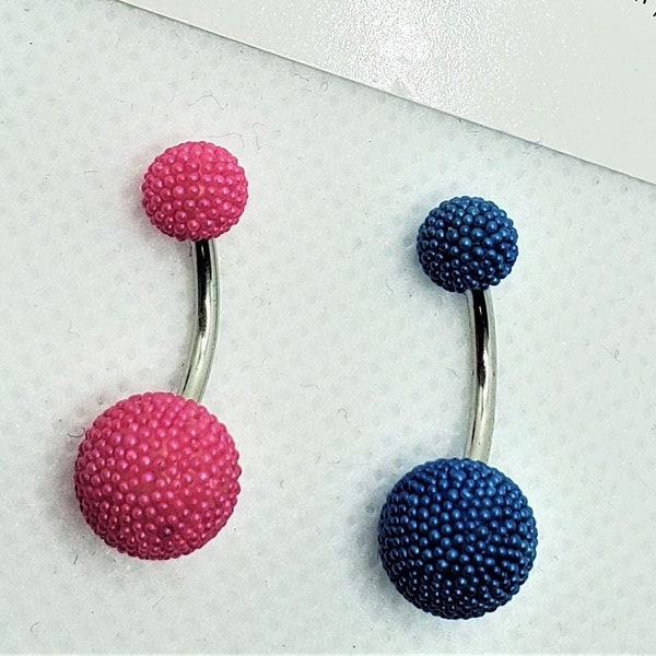 14G Belly Button Ring Barbell Pink Blue - Curved Barbell Acrylic Textured Balls - Body Jewelry Piercing stud hoop Navel earring banana