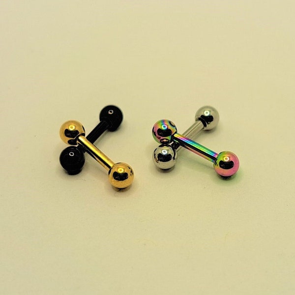 16G Tiny Short Barbell Earring - Silver Gold Black Rainbow Stud Ball Round 6mm Rook Cartilage Tragus Helix Piercing Snug Little Body Jewelry